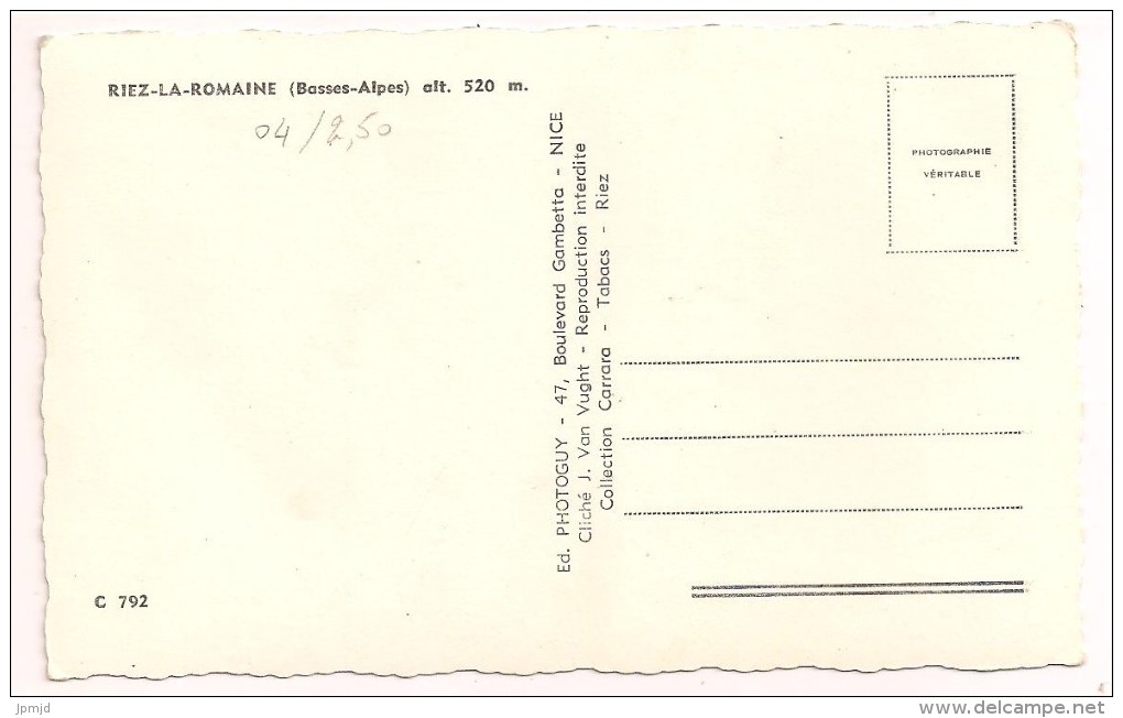 04 - RIEZ-LA-ROMAINE (Basses-Alpes) Alt. 520 M. - éd. Photoguy N° C 792 Colorisée - Altri & Non Classificati