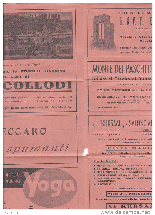 PO0181D# PUBBLICITA' CON ORARIO FUNICOLARE DA MONTECATINI TERME A MONTECATINI ALTO Anni '30/GIARDINO COLLODI - KURSAAL - Europe