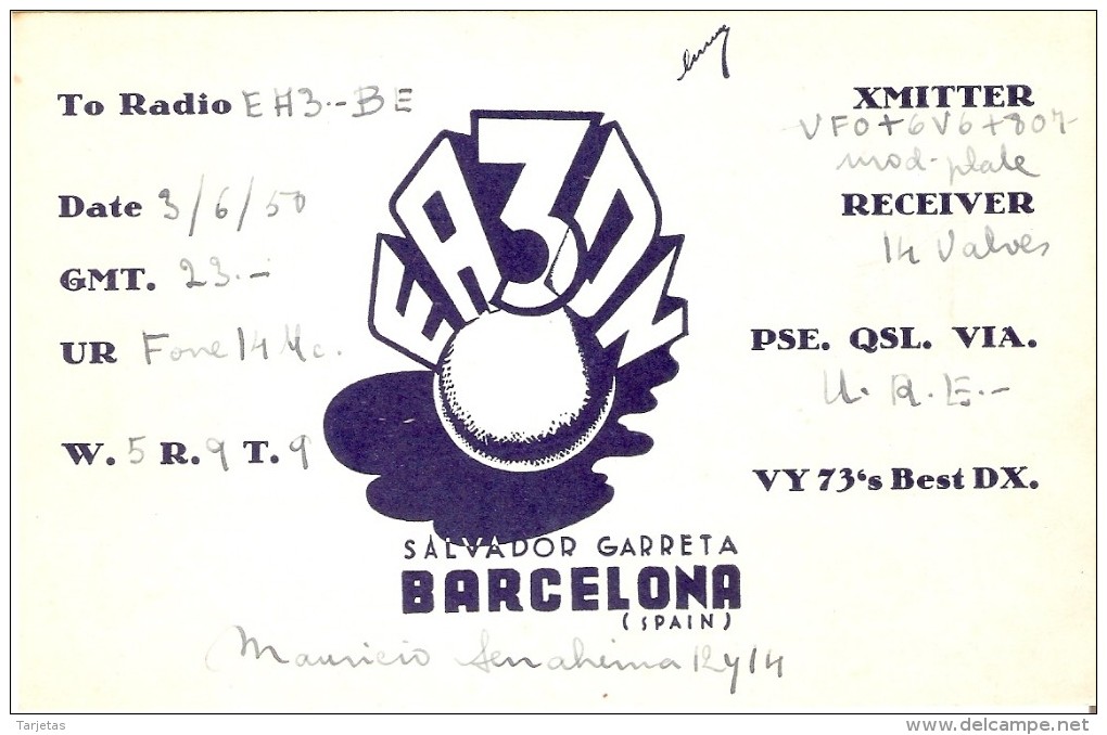 QSL POSTAL DE RADIO AFICIONADO DE SALVADOR GARRETA EN BARCELONA DEL AÑO 1950 - Otros & Sin Clasificación