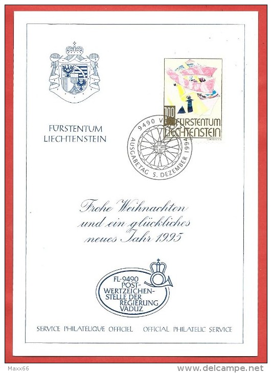 LIECHTENSTEIN CARTOLINA - 1994 - Natale - Auguri - Servizio Filatelico Ufficiale - ANNULLO VADUZ 05 - 12 - 1994 - Storia Postale