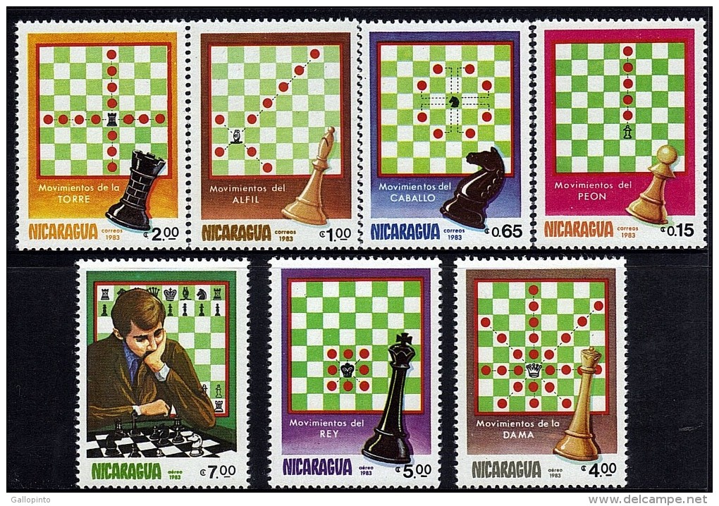 Nicaragua Chess Moves Sc 1276-1282 MNH 1983 - Schaken