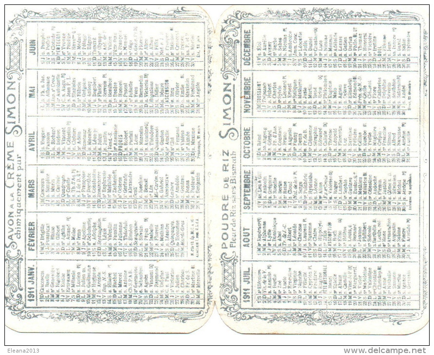 Calendrier De Poche 1911 CRÊME SIMON Superbe état - Petit Format : 1901-20