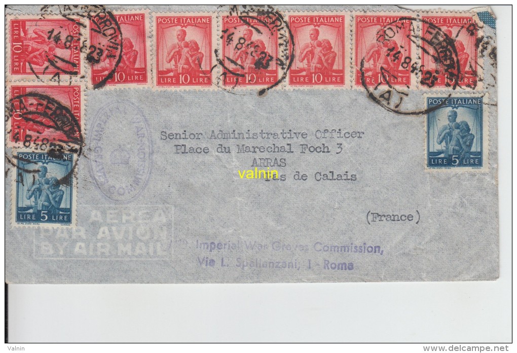 Timbres Sur Enveloppe     Pour Arras  Imperial War Graves Commission  Rome - Ohne Zuordnung