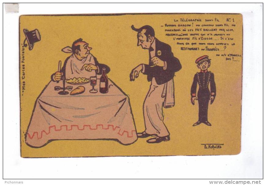 NORWINS Humour La Telegraphie Sans Fil  No 1  Telegraphe Restaurant Garcon Dessin Litho - Norwins