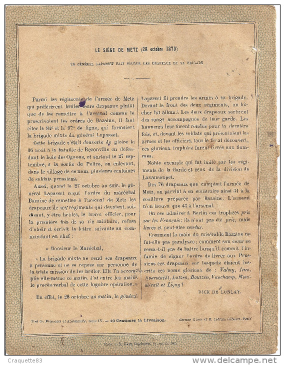 COUVERTURE CAHIER -RECITS PATRIOTIQUES SUR LA GUERRE DE 1870.71-LE SIEGE DE METZ .28 OCT - Autres & Non Classés