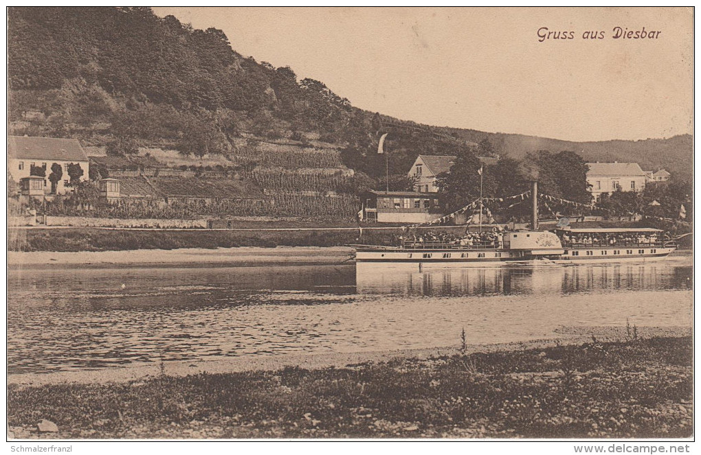 AK Diesbar Seusslitz Dampfer Kaiser Wilhelm Gasthaus ? Bei Meissen Diera Zehren Riesa Radebeul Coswig Dresden Bahnpost - Diesbar-Seusslitz