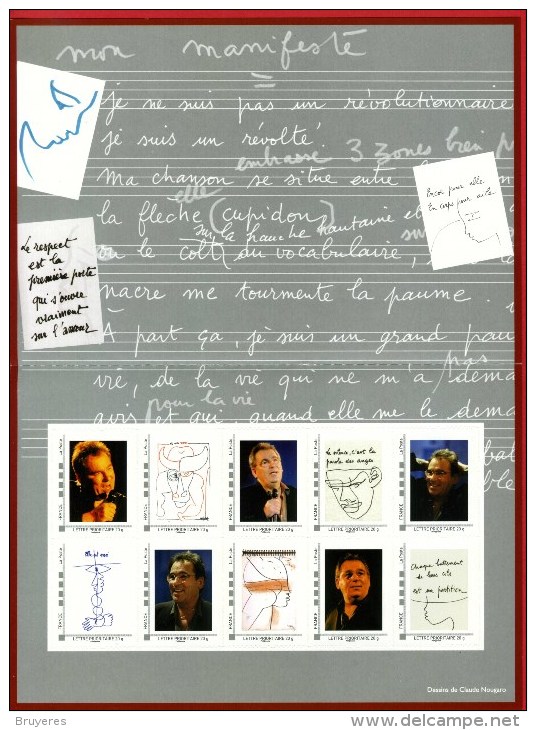 COLLECTOR** De 2009 "CLAUDE NOUGARO - Feuillet De 10 Timbres Autocollants France 20g" - Collectors