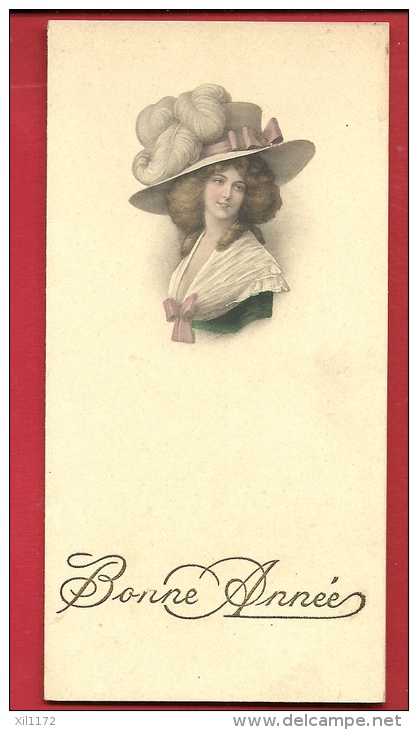 DJA-02  Jeune Femme à Large Chapeau. Carte De Bonne Année Sur 4 Volets. Mention 1922 - Non Classés