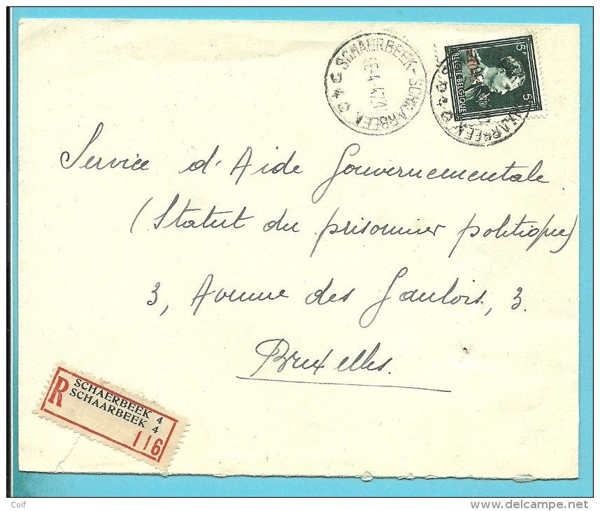 724T (-10%) Op Brief Aangetekend Met Stempel SCHAERBEEK 4D - 1946 -10%