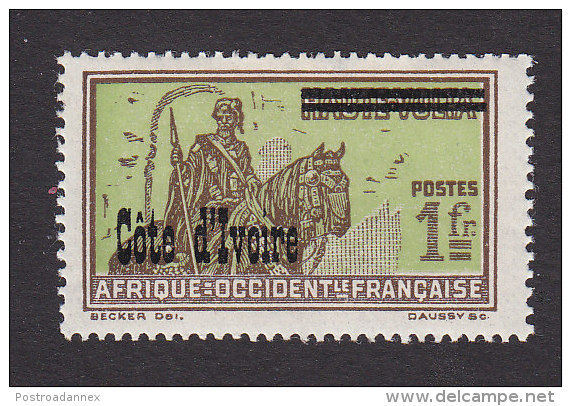 Ivory Coast, Scott #108, Mint Hinged, Burkina Faso Overprinted, Issued 1933 - Unused Stamps