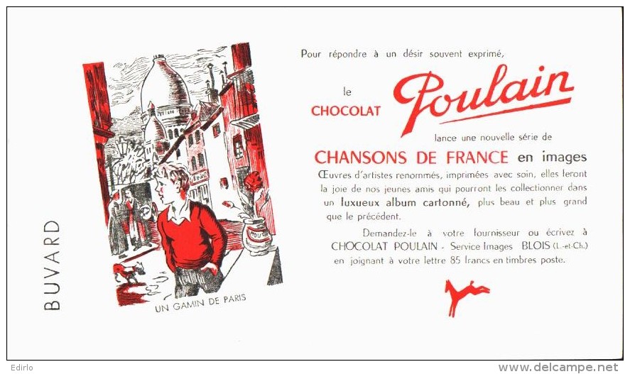 -BUVARD -   CHOCOLAT POULAIN Chansons De France - Un Gamin De Paris    état LUXE - Chocolat