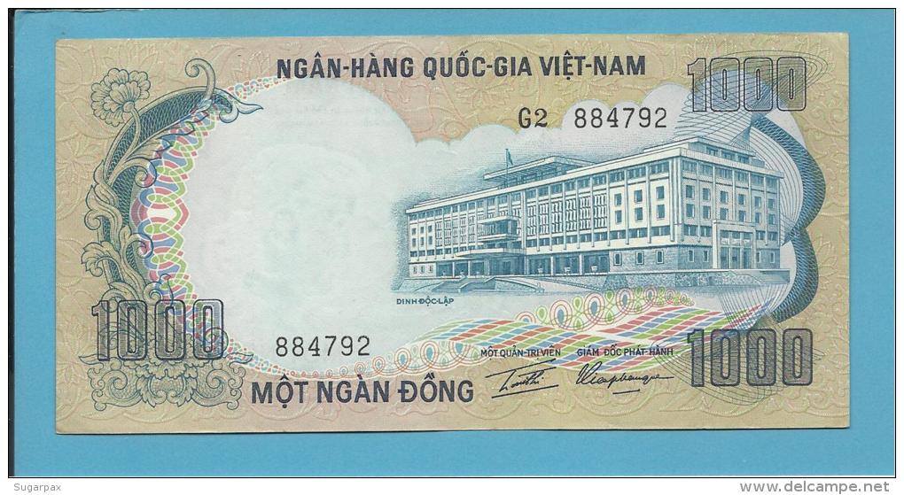 VIET NAM SOUTH - 1000 DONG - ND ( 1972 ) - P 34 - Back BLUE - Série G2 - Palace Of Independence / 3 Elephants - VIETNAM - Vietnam