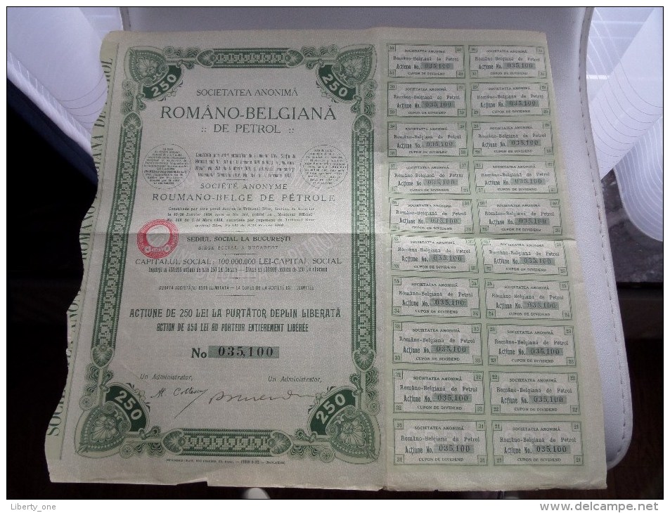 ROMANO BELGIANA De PETROL Actiune De 250 Lei  N° 035,100 / 1908 ( Voir Photo Pour Detail )! - Pétrole
