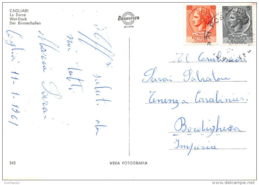 01087 "CAGLIARI - DARSENA" ANIMATA, BARCHE.  CART. POSTALE. SPEDITA 1961 - Cagliari