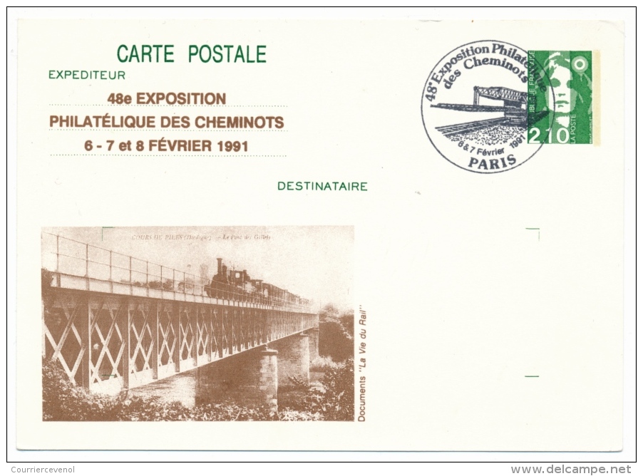 FRANCE - Entier Repiqué 2,10 Briat - 48eme Exposition Cheminots Philatélistes - 1991 - Trains