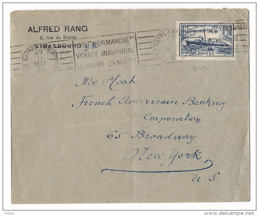 Lettre Pour New York - Voyage Inaugural Du Normandie - 1935 - Correo Marítimo