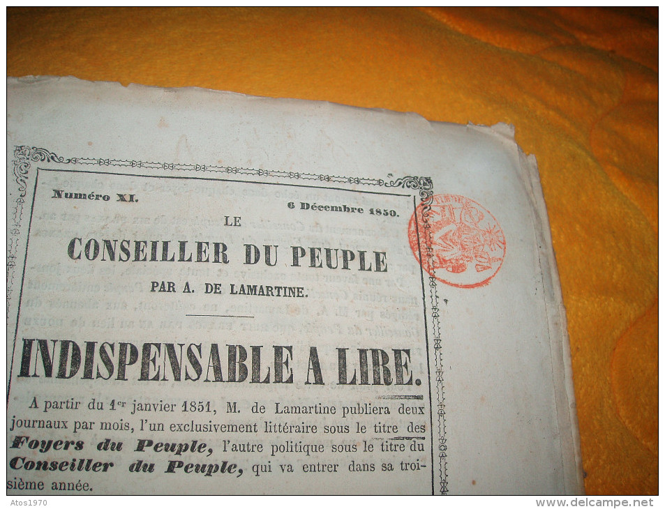 PETIT JOURNAL ANCIEN DU 6 DECEMBRE 1850. NUMERO XI / LE CONSEILLER DU PEUPLE PAR A. DE LAMARTINE. 32 PAGES. - Non Classés