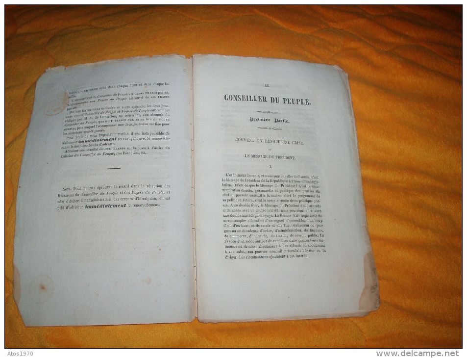 PETIT JOURNAL ANCIEN DU 6 DECEMBRE 1850. NUMERO XI / LE CONSEILLER DU PEUPLE PAR A. DE LAMARTINE. 32 PAGES. - Non Classés