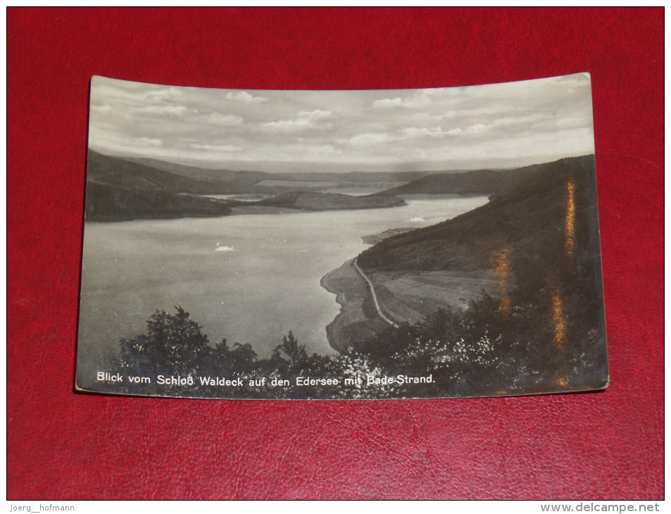 Blick Vom Schloß Waldeckauf Den Edersee Mit Badestrand Hessen Ungebraucht Unused Germany Postkarte Postcard - Edersee (Waldeck)