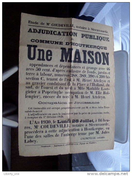 Openbare VERKOOP Une MAISON Te D'HOUTKERQUE Anno 1930 Notaire Coudeville Steenvoorde ( Zie Foto's Voor Detail ) ! - Afiches