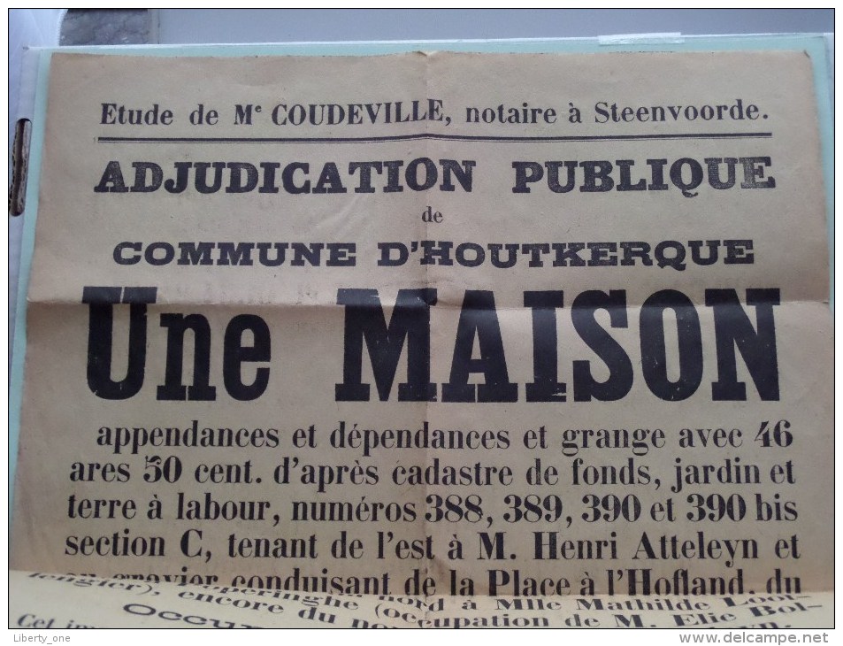 Openbare VERKOOP Une MAISON Te D'HOUTKERQUE Anno 1930 Notaire Coudeville Steenvoorde ( Zie Foto's Voor Detail ) ! - Affiches