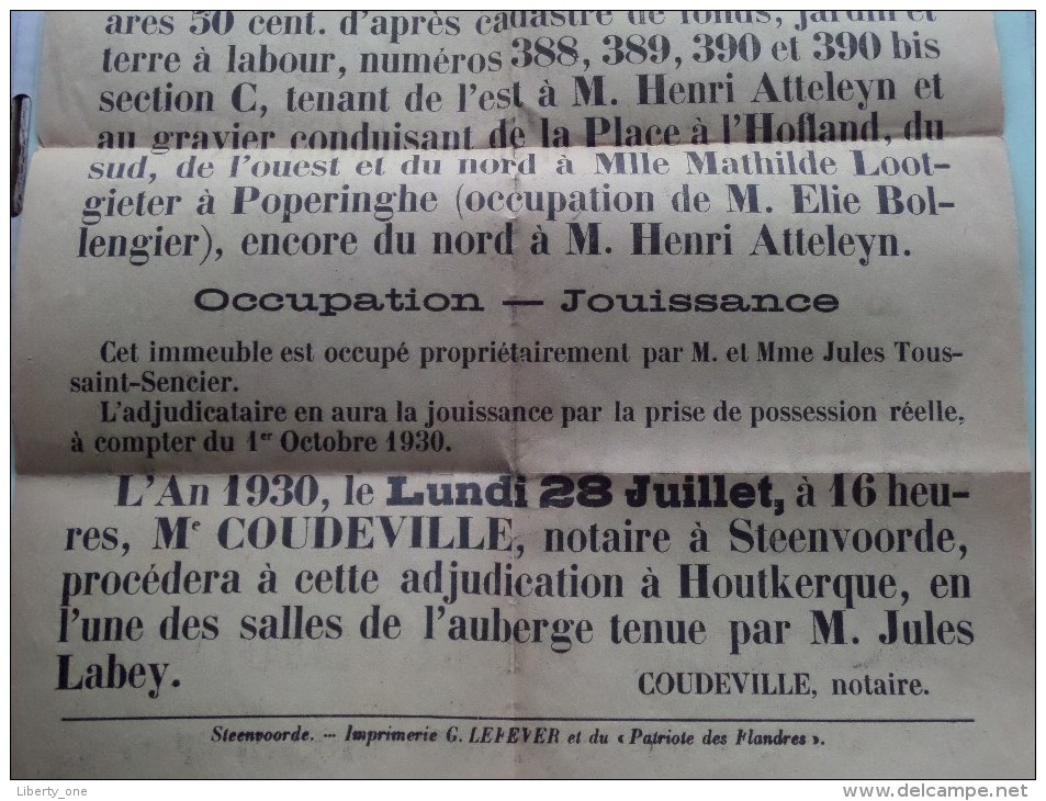Openbare VERKOOP Une MAISON Te D'HOUTKERQUE Anno 1930 Notaire Coudeville Steenvoorde ( Zie Foto's Voor Detail ) ! - Posters