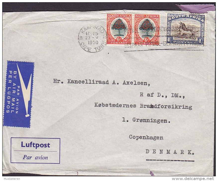 South Africa Par Avion By Airmail Per Lugpos Label ROYAL DANISH LEGATION, KAPSTAD Capetown 1950 Cover Brief (2 Scans) - Luchtpost