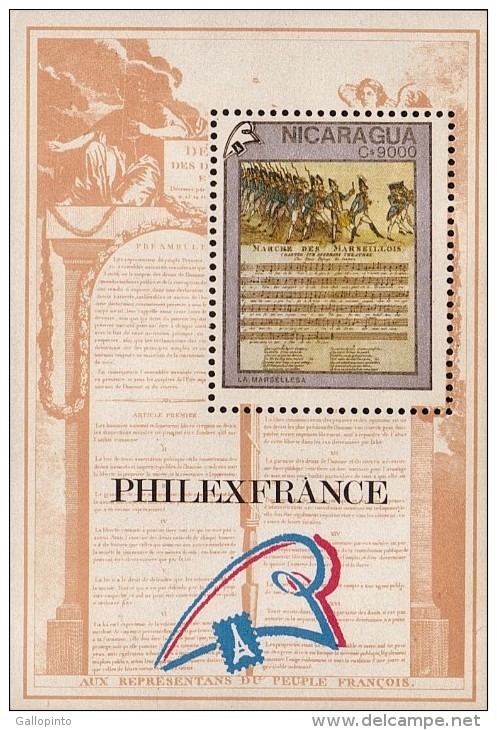 Nicaragua French Revolution Bicentennial Sc 1780 S/S MNH 1989 - French Revolution