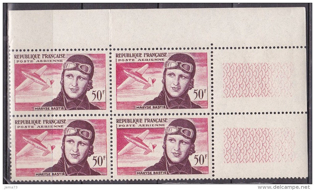 N° 34 De La Poste Aérienne  Troisième Anniversaire De La Mort De Maryse Bastié: Bloc De 4 Timbres Neuf - 1927-1959 Nuovi