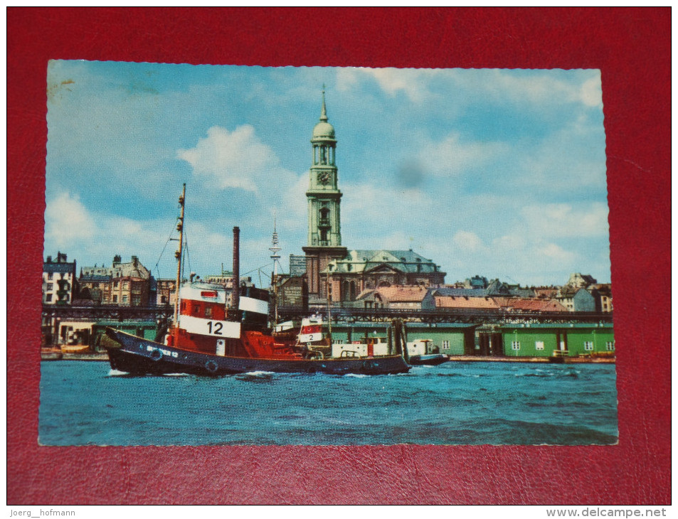 Schiff Ship Boat Schlepper Hamburger Hafen Und Michaeliskirche Gebraucht Used Postkarte Postcard - Rimorchiatori
