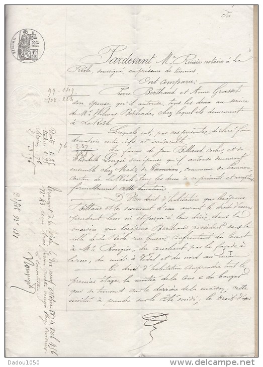 Documents Notariés 1874  à La Réole - Seals Of Generality