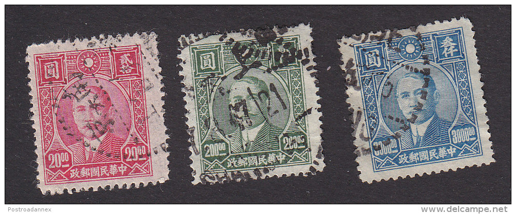 China, Scott #636, 641, 645, Used, Dr. Sun Yat Sen, Issued 1946-47 - 1912-1949 Republiek