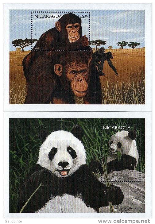 NICARAGUA CHIMPANZEE PANDA ENDANGERED Sc 2212-2213 MNH 1999 - Chimpanzés