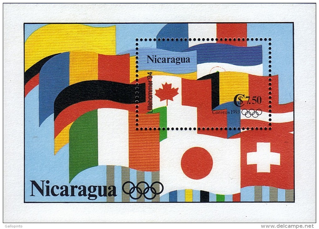 NICARAGUA LILLEHAMMER 94 FLAGS Sc 1978 MNH 1993 - Invierno 1994: Lillehammer