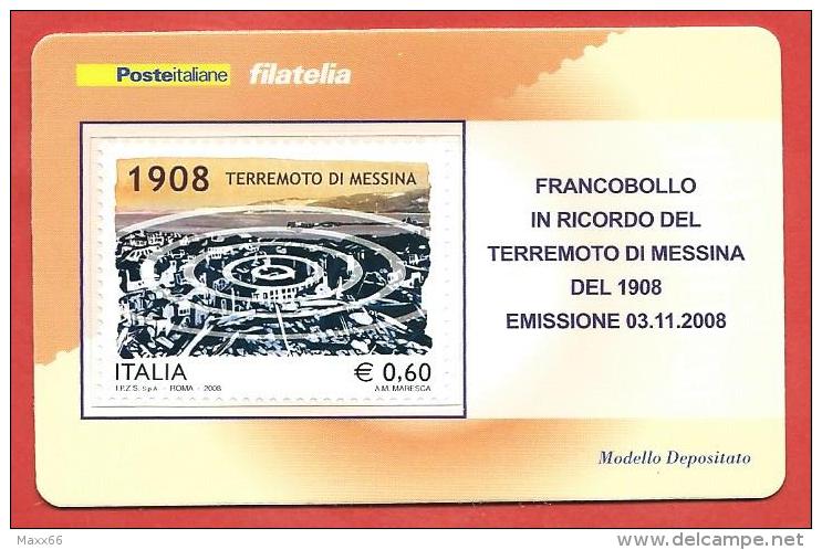 TESSERA FILATELICA ITALIA - 2008 - Terremoto Di Messina Del 1908 - Cartes Philatéliques