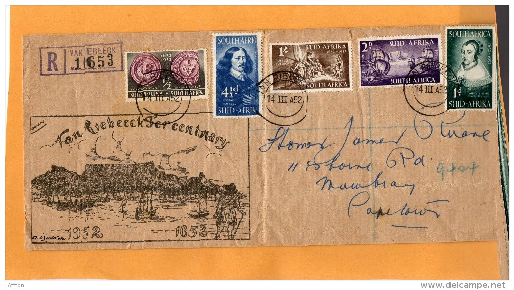 Van Ebeeck South Africa 1952 Registered Cover Mailed - Briefe U. Dokumente