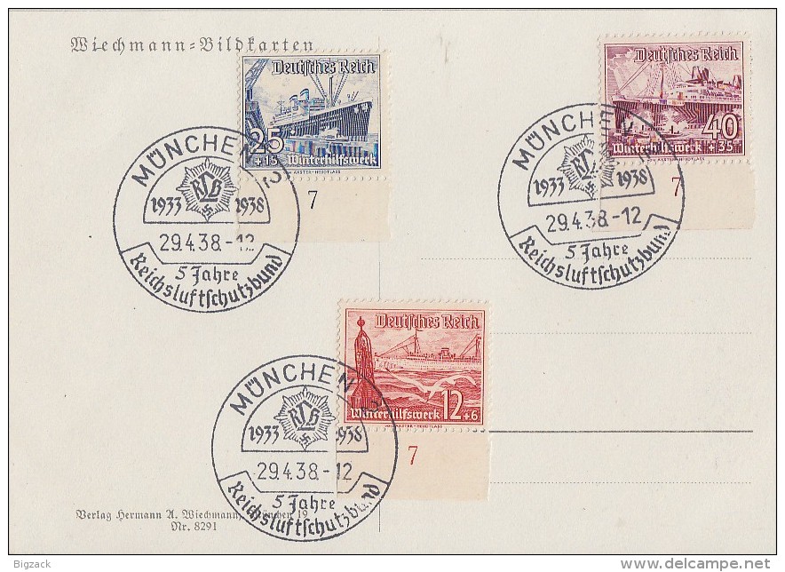 Wichmann-Karte Minr.656,658,659 Alle UR SST München 29.4.38 - Covers & Documents