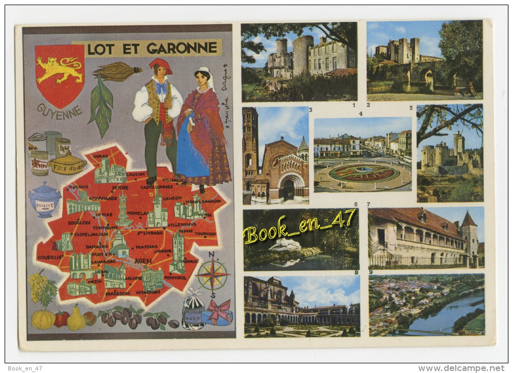 {45926} 47 Lot Et Garonne , Carte Multivues Et Illustrations ; Duras Villeneuve Sur Lot Agen Barbaste Bonaguil Nérac - Cartes Géographiques