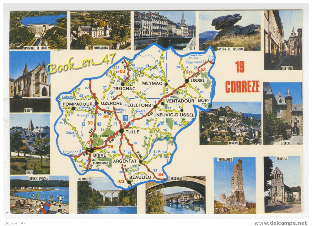 {45930} 19 Corrèze , Carte Et Multivues ; Tulle Brive Ussel Egletons Uzerche Turenne Meymac Argentat Beaulieu - Cartes Géographiques