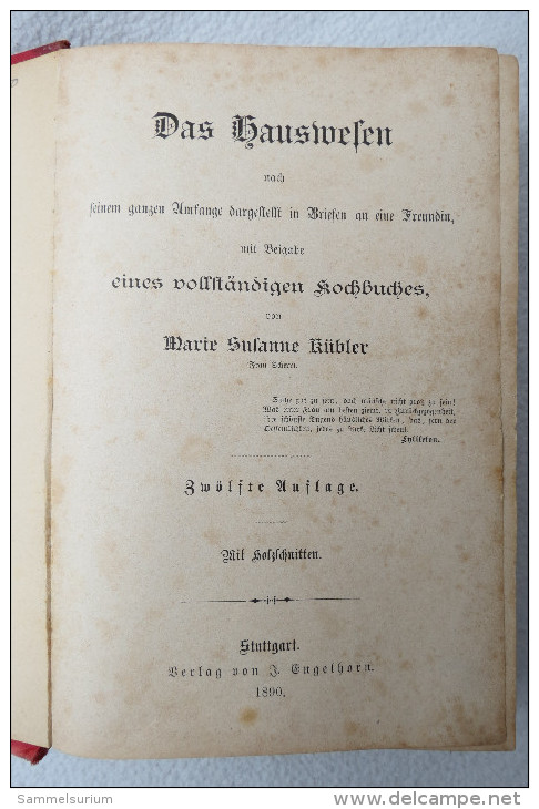 Marie Susanne Kübler "Das Hauswesen" Mit Einem Vollständigen Kochbuch Von 1890 - Comidas & Bebidas