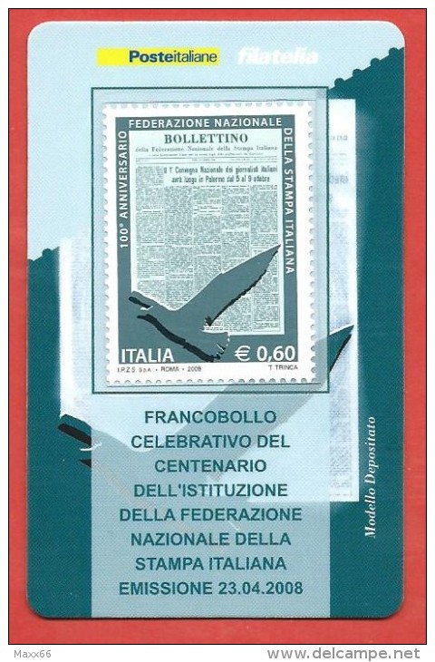 TESSERA FILATELICA ITALIA - 2008 - Centenario Della Federazione Nazionale Della Stampa Italiana - Tessere Filateliche