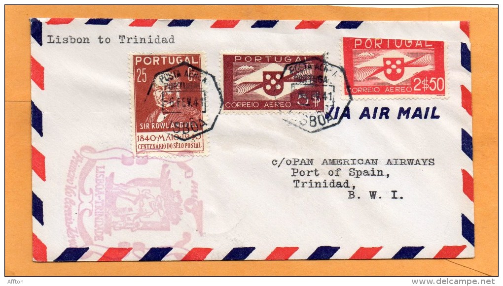 Lisbon To Trinidad 1941 Portugal Air Mail Cover - Briefe U. Dokumente