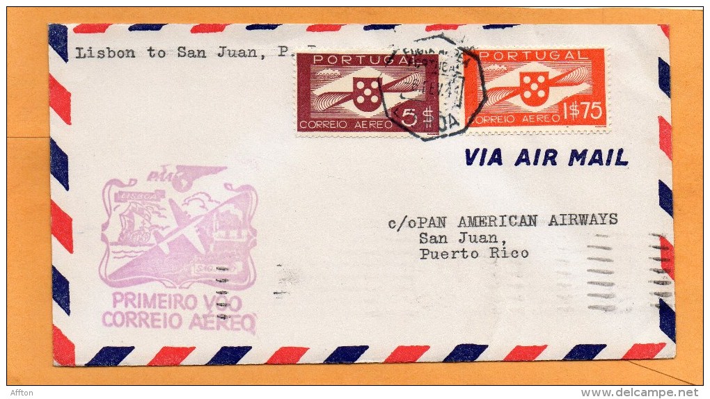 Lisbon To San Juan PR 1941 Portugal Air Mail Cover - Lettres & Documents