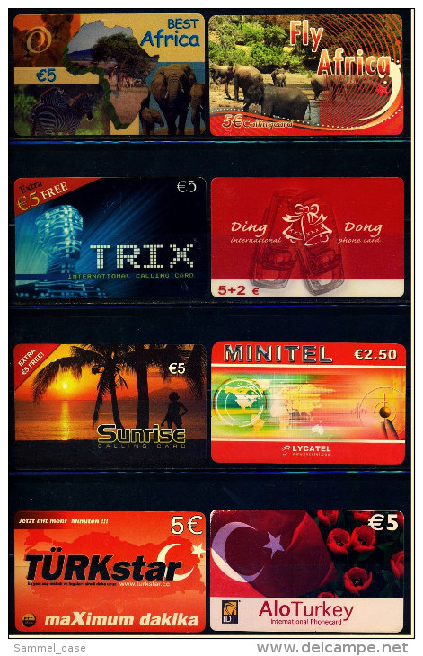 8 Verschiedene Prepaid Card Telefonkarten  -  Alo Turkey  -  TRIX  -  Fly Africa  -  TÜRKstar  -  Sunrise  (5) - Sammlungen