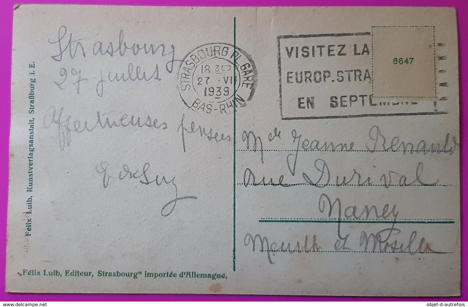Cpa Jeune Fille Alsacienne Elsasser Tracht 1939 Carte Postale Alsace Coiffe Kouglof Editeur Felix Luib Strasbourg - Alsace