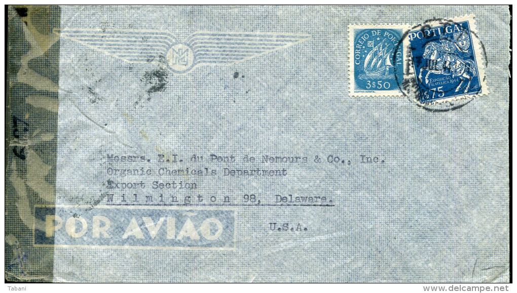 PORTUGAL 1944 CENSORED AIR MAIL COVER TO USA - Lettres & Documents