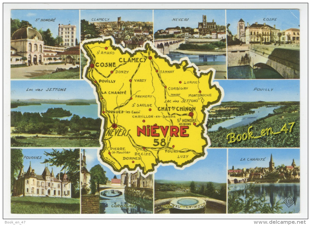 {45920} 58 Nièvre , Carte Et Multivues ; Nevers Cosne Pouilly La Charité Lac Des Settons Pougues Clamecy Corbigny - Cartes Géographiques
