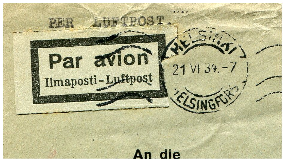 FINNLAND / 1934 / Lupo-Bf. Helsinki Nach Berlin / Dort Roter Lupo-o Berlin-Zentralflughafen (A350) - Storia Postale