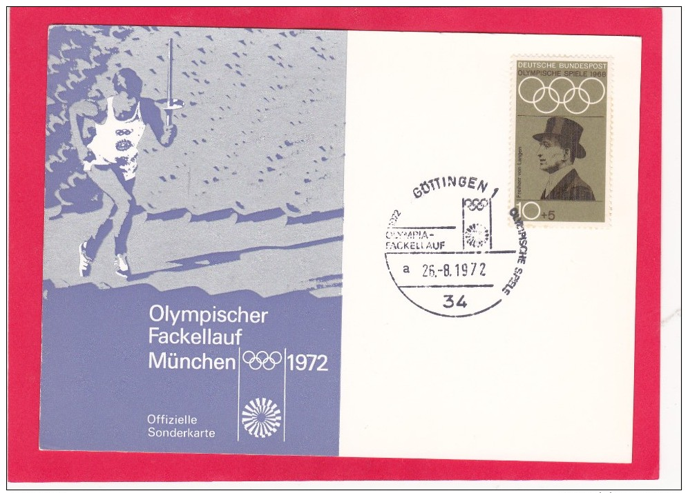 Olympischer Fakellauf Munchen 1972, Offizielle Sonderkarte, Germany, Posted With Stamp, L23. - Autres & Non Classés