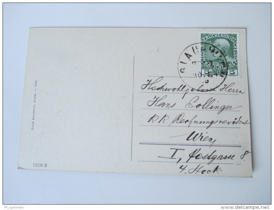 AK Österreich / Tschechien. 1909. Frain In Mähren. Schloss. Ruderpartie Auf Der Thaya. Bahnpoststempel. Josef Nendwich - Czech Republic